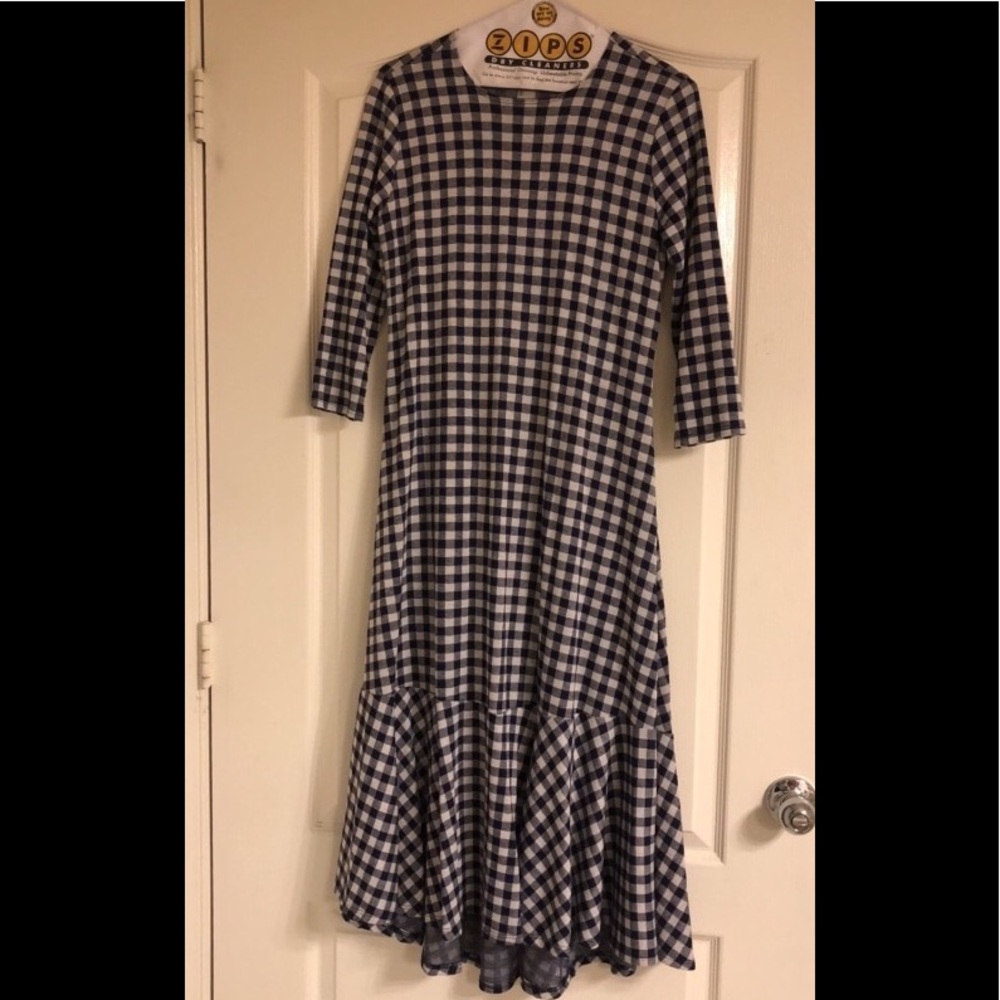 White and navy blue plaid midi dress
